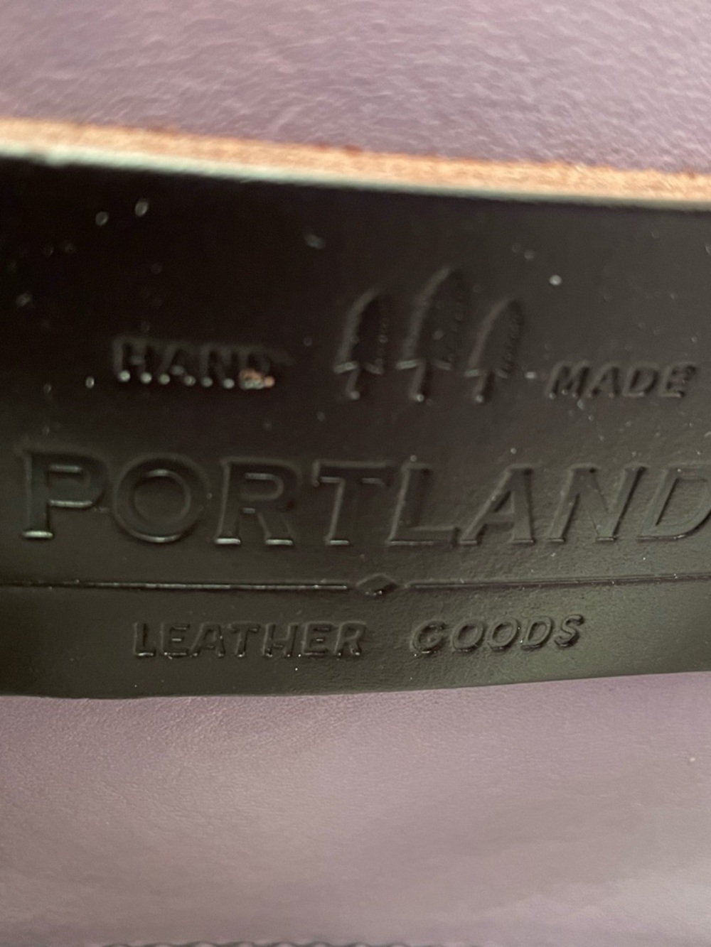 Portland Leather lavender tote with dark brown handles - Picture 4 of 6